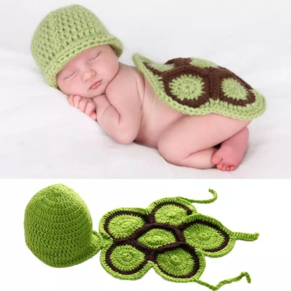 Newborn Photography Props Turtle Design Knitted Beanie Hat Accessories - Picture 1 of 8